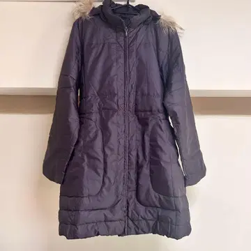 다크 퍼플 롱 다운 자켓 퍼 포함