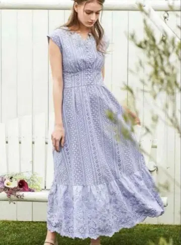 노엘라 코튼 레이스 맥시 원피스 컬러 색스 블루