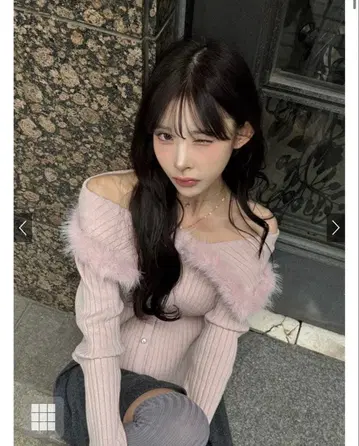 퍼 오프숄더 니트탑[an1616] 핑크