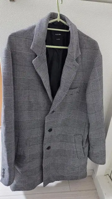 PLUS ONE 그레이 체크 무늬 체스터 코트 X-LARGE