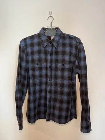 플랫 헤드 체크 플란넬 셔츠 파랑 블랙 하자품