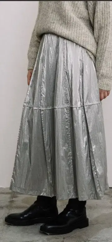 [ Liyoca ] 페이턴트 크로스 롱 스커트