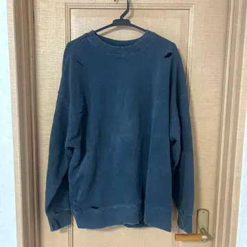 WETTEMPT 데미지 맨투맨 네이비