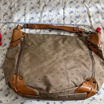 베이지 캔버스 가죽 핸드백 russet