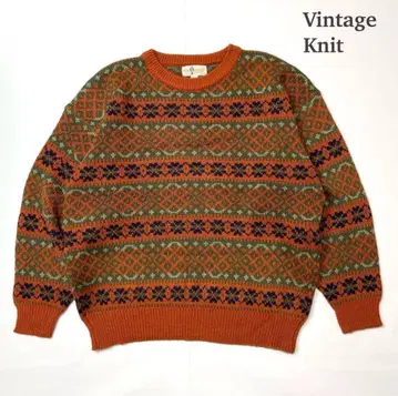빈티지 니트 스웨터 오렌지 올 패턴 레트로 개성 구제 의류