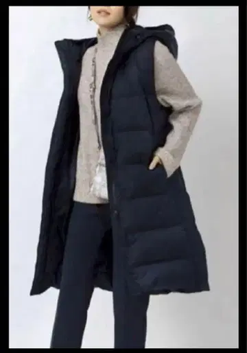 플라스테 롱 다운 베스트 다운 코트 블루종 네이비