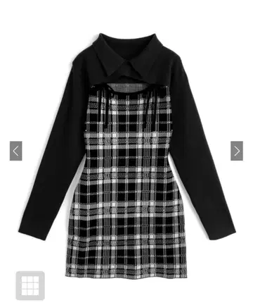 체크 무늬 프론트 오픈 미니 원피스