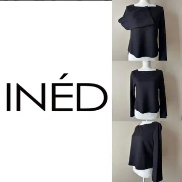 INED 보트넥 플레어 슬리브 상의 블랙