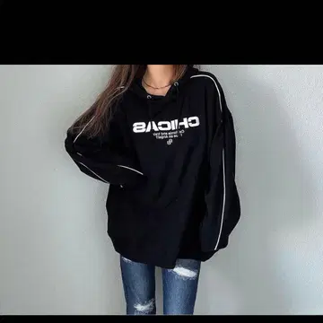 제이다 후드 부착 오버 사이즈 후드티 블랙