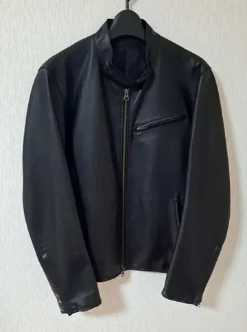 Licorice 블랙 가죽 싱글 라이더 자켓