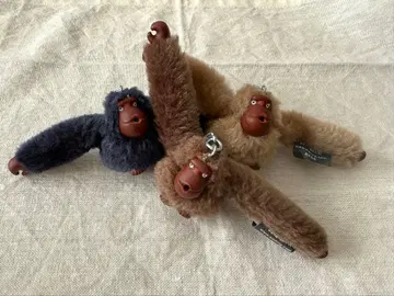 키플링 고릴라 봉제 인형 키링 3개 세트 파랑 브라운 그레이지