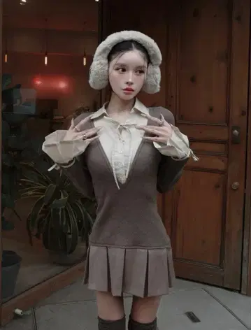 다리치 셔츠 도킹 플리츠 미니 원피스