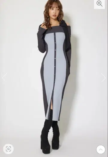 rienda 바이컬러 오프숄더 리본 니트 원피스 BLU