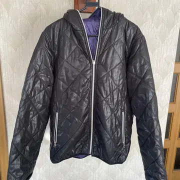 퀼팅 자켓 후드 부착 블랙 퍼플 컨버스 M 사이즈