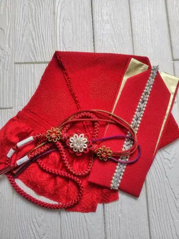 오비 장식 천, 허리띠, 겹카라 빨간색 계열 후리소데용 성인식 총 조임