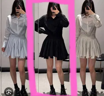 MOUSSY 중국 유통 긴팔 셔츠 원피스 블랙 스트라이프