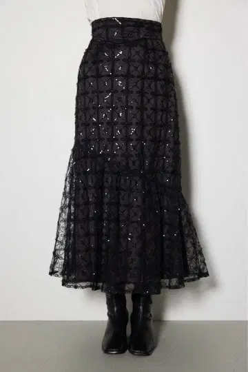 Rienda 스팽글 튤 세미 머메이드 스커트