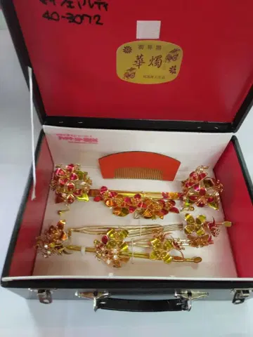 화요 오코가이조로에 헤어콤 빨간색 x 금색 풀세트 혼례 일본 의류