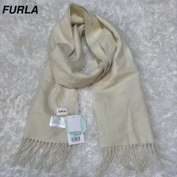 택 포함 새상품 현행 FURLA 대형 캐시미어 머플러 크림색 로고 자수