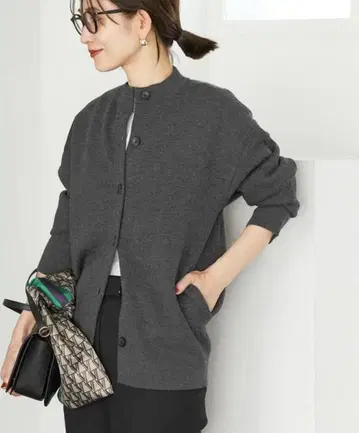 [ VERMEIL per IENA ] 더블 니트 크루 가디건 그레이