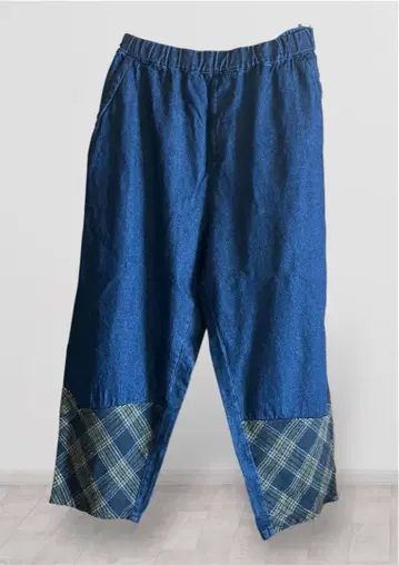 드럭 스토어즈 데님 블루 체크 무늬 팬츠