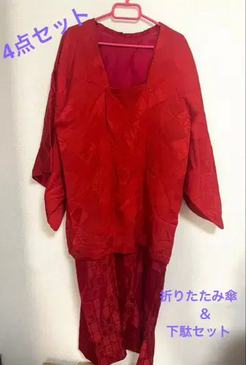 도오리미치 코트 세트 기모노 겨울 외출 호몬기 빨간색 일본 나막신 우산