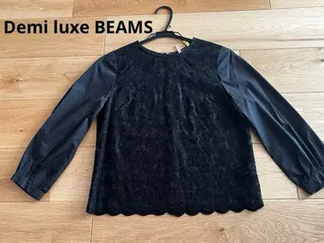 BEAMS Demi-Luxe 블랙 레이스 긴팔 깔끔한 풀오버 블라우스