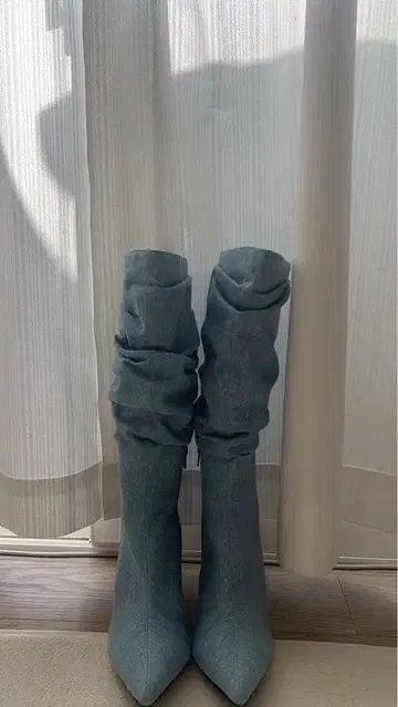 라이트 블루 데님풍 롱 부츠