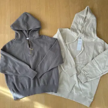 anyFAM 오가닉 후드티 에크루 하프 지퍼 후디 그레이지