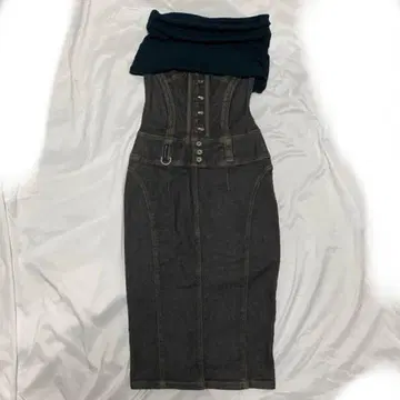 d&g 오프숄더 니트 데님 코르셋 원피스