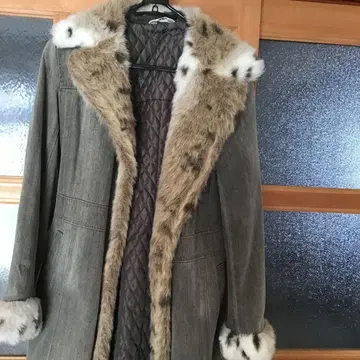 RE MAL 그레이 데님 롱 코트 퍼 포함