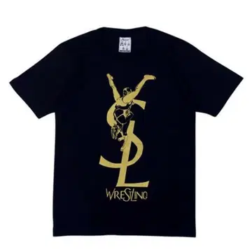 하오밍 프린트 티셔츠 블랙 x 골드 패러디 프로레슬링