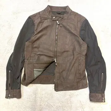 최고급 EMMETI 램 가죽 나일론 절개 라이더 자켓 46