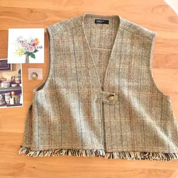 헤링본 무늬 울 베스트 요시이치히로 콜라보 시착만 한 상품 새상품급