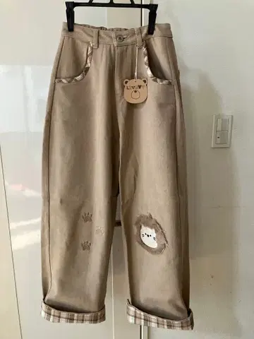 미사용 인필드 데님 팬츠 와이드 팬츠 허리 뒷부분 밴딩