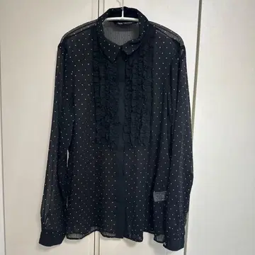 ZARA 스팽글 프릴 시어 블라우스 블랙 XS