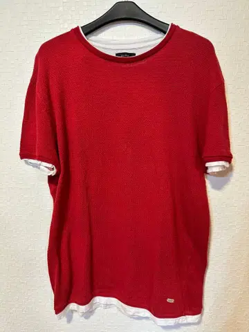 ZARA 와플 편직 빨간색 크루넥 티셔츠 XL