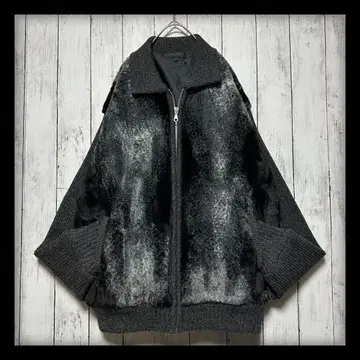 [니트 블루종 퍼 절개] 드라이버즈 니트 풀 집업 L 블랙 계열