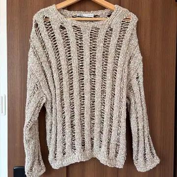 ZARA 베이지 오픈 스트라이프 니트 M