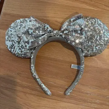 디즈니 미키 귀 머리띠 실버 스팽글