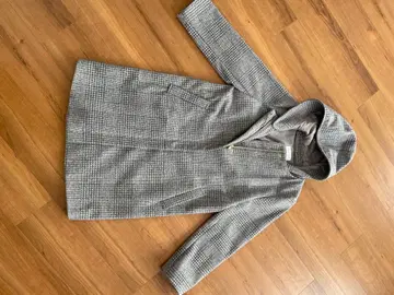 후드 부착 체크 무늬 코트 M