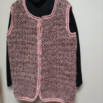 핑크와 브라운의 뜨개질 롱 베스트