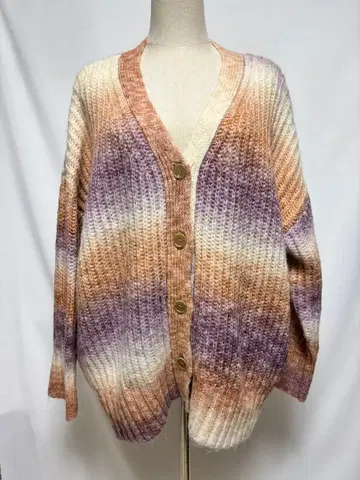 MOUSSY 니트 가디건 리브 니트 가디건 오렌지 보라색