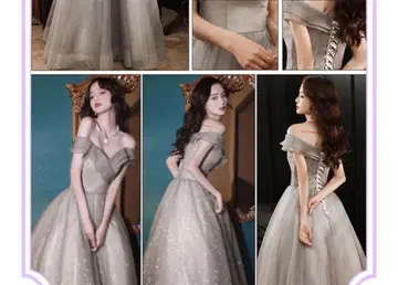 그레이 오프숄더 컬러 드레스 S