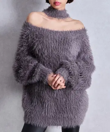 GYDA 2WAY 샤기 초커 니트탑 그레이