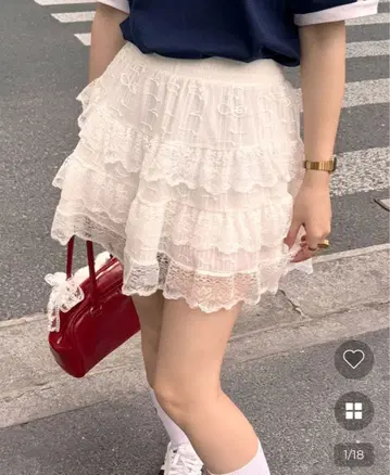 NUGU VISCO 레이스 프릴 미니 스커트 화이트
