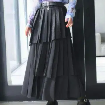 HARE 아지메 믹스 플리츠 스커트 블랙