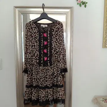 슈퍼 뷰티 레오파드 무늬 긴팔 파워넷 튜닉