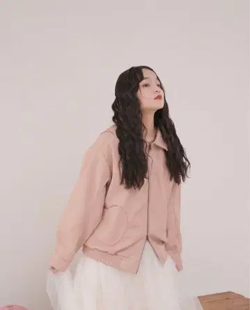 muguet 뮤게 하트 포켓 가죽 자켓 핑크