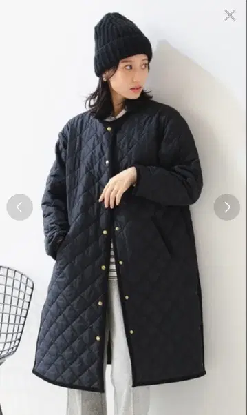 블랙 퀼팅 롱 자켓